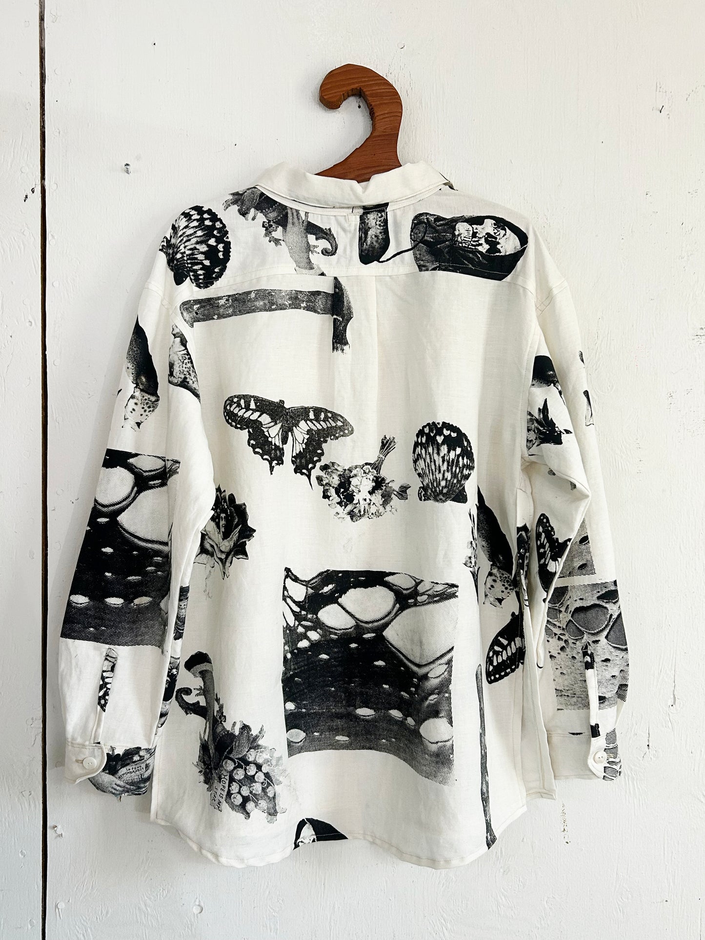 Hand Printed Mock Collar Linen Blouse