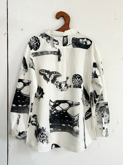 Hand Printed Mock Collar Linen Blouse