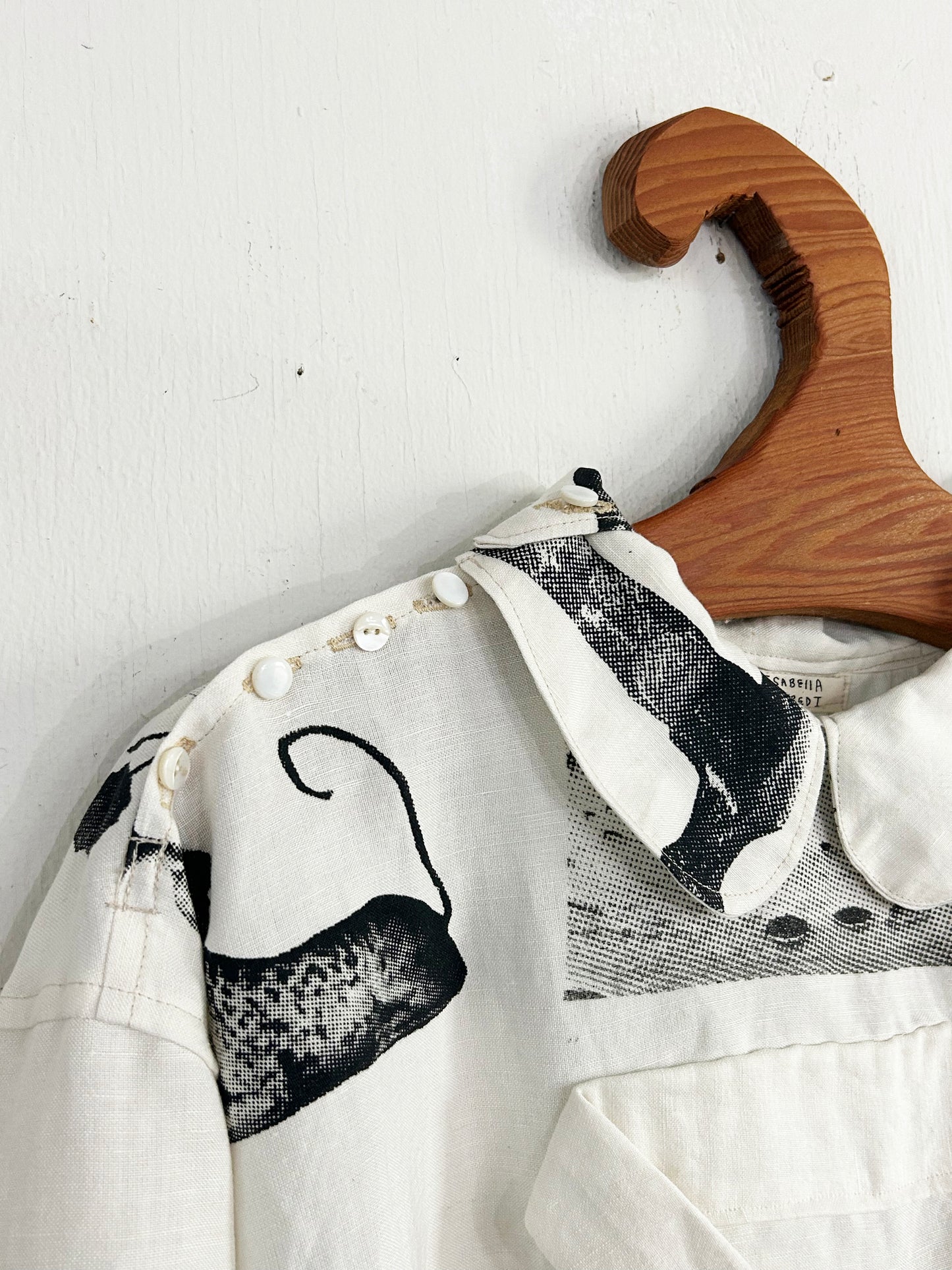 Hand Printed Mock Collar Linen Blouse