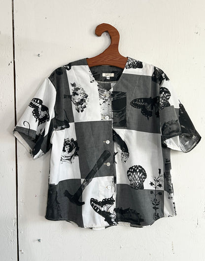 Hand Printed Checker Fabric Baseball Jersey