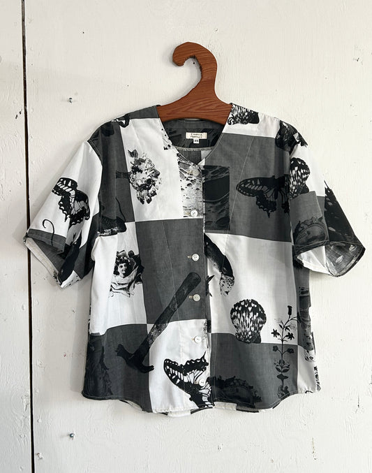 Hand Printed Checker Fabric Baseball Jersey