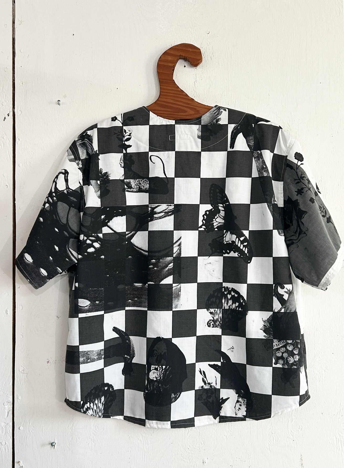 Hand Printed Checker Fabric Baseball Jersey
