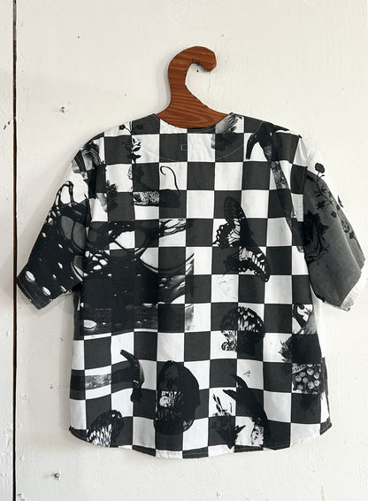Hand Printed Checker Fabric Baseball Jersey