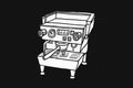 A black and white line drawing of an ESPRESSO SUBSCRIPTION espresso machine.